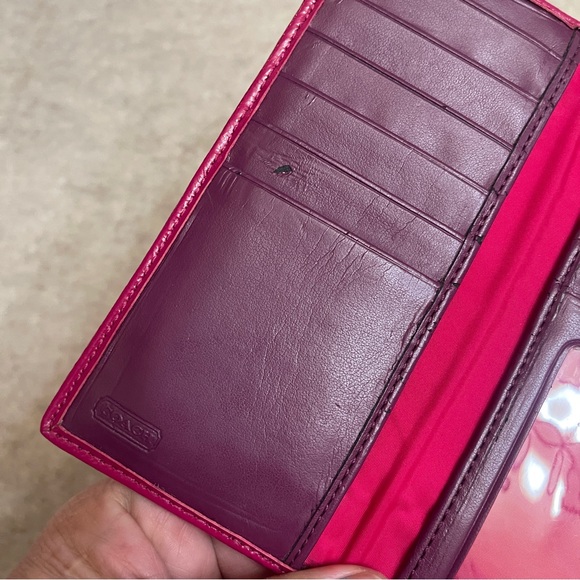 Coach Watermelon Signature Canvas Long Snap Wallet Pink Trim *read* Rare - Picture 9 of 15